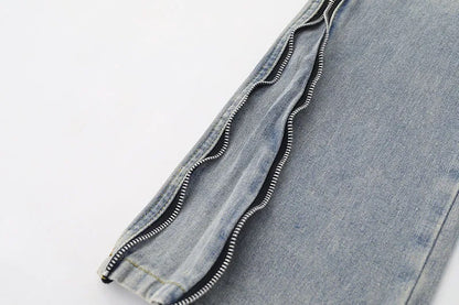 Loose Zipper Straight-Flared Jeans